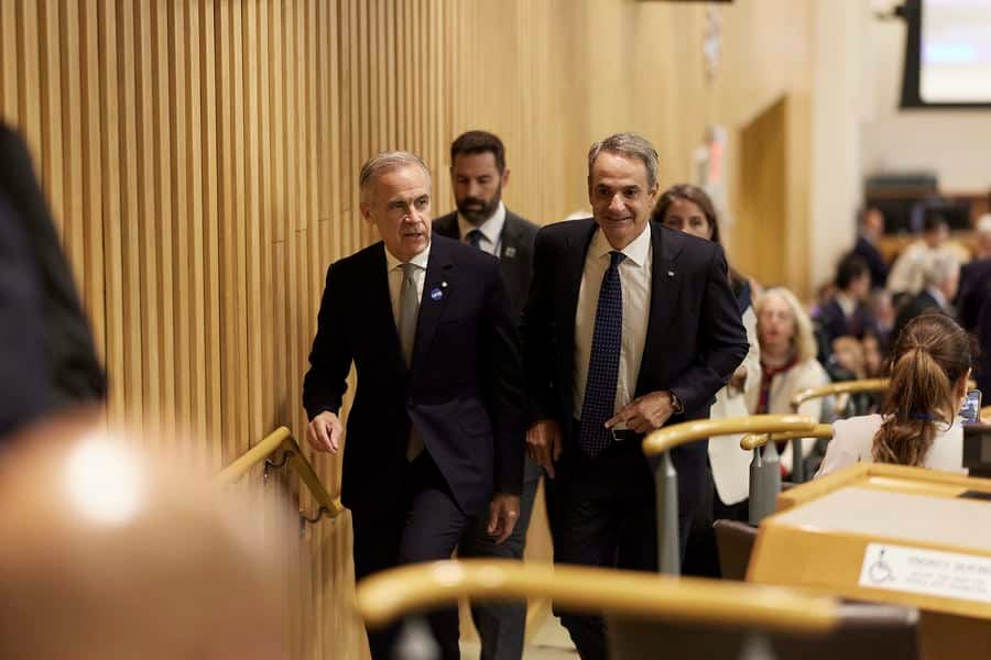Greek Prime Minister Kyriakos Mitsotakis meets with Canadian Prime Minister Mark Carney in New York on the sidelines of the United Nations General Assembly. Credit: Greek PM Press office