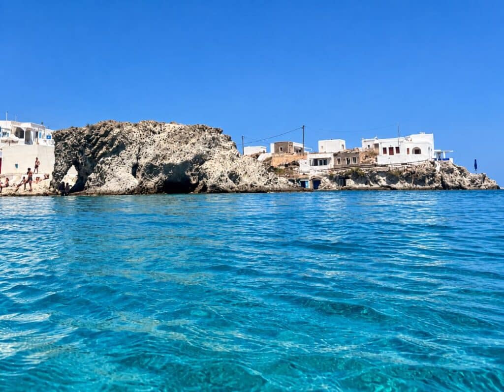 A distinctive rock formation along the coastline of Kimolos, resembling an elephant above the Aegean Sea