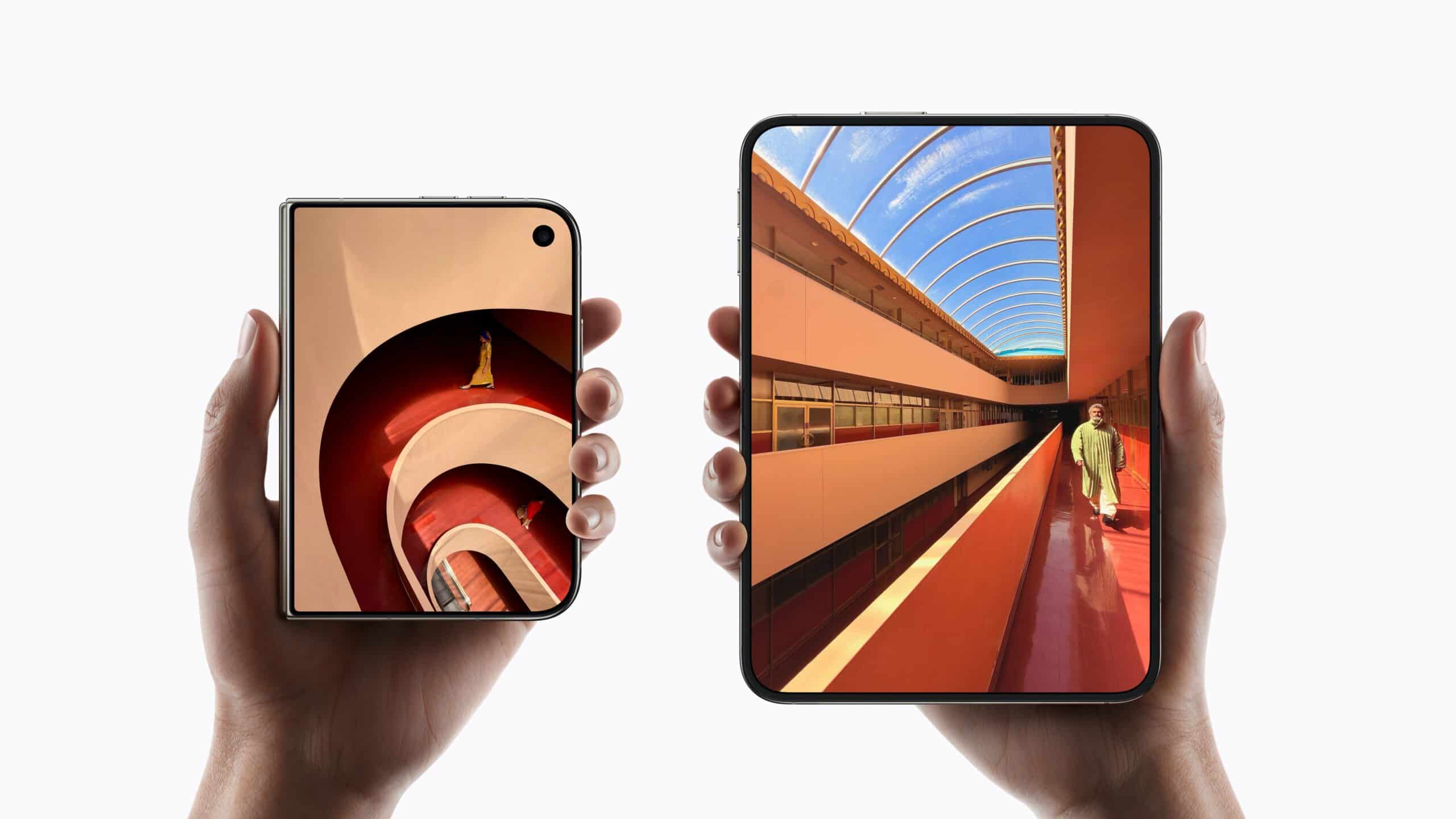 The new foldable iphone duo opens to provide a larger inner display.