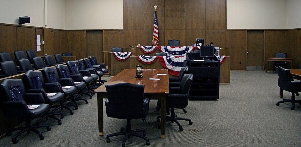 A U.S. federal courtroom in Connecticut, where former state official Konstantinos “Kosta” Diamantis is facing sentencing after his corruption conviction.