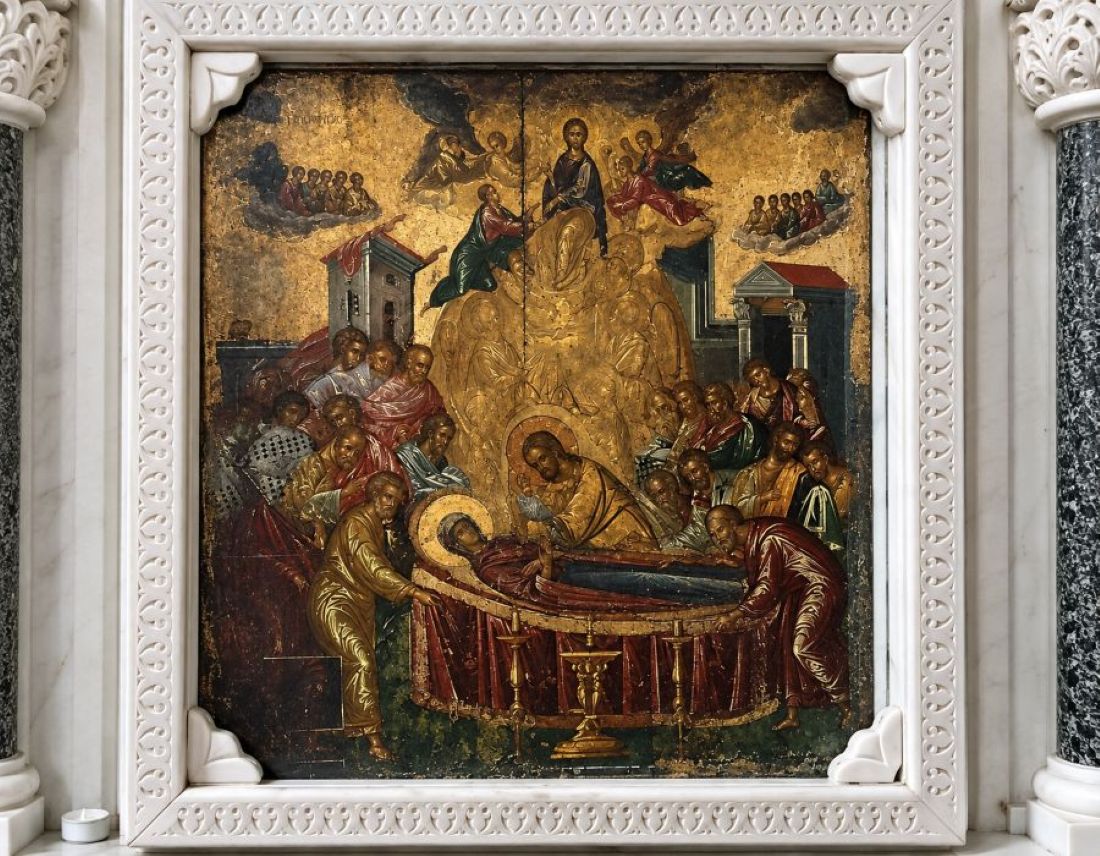 The “Dormition of the Virgin,” an early work by Domenikos Theotokopoulos, better known as El Greco, preserved in the Church of the Dormition of the Virgin in Ermoupolis, Syros.