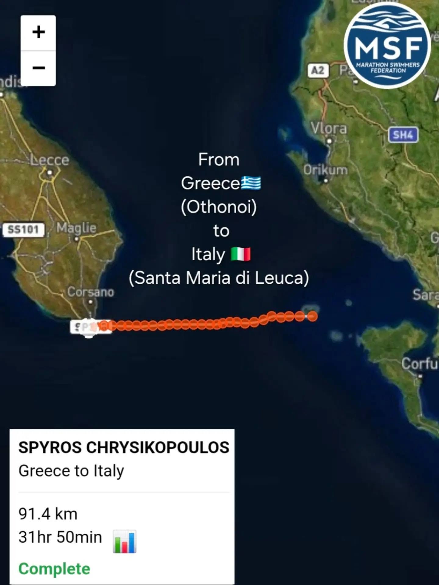 Greek Ultra Swimmer Becomes First Man to Swim from Greece to Italy