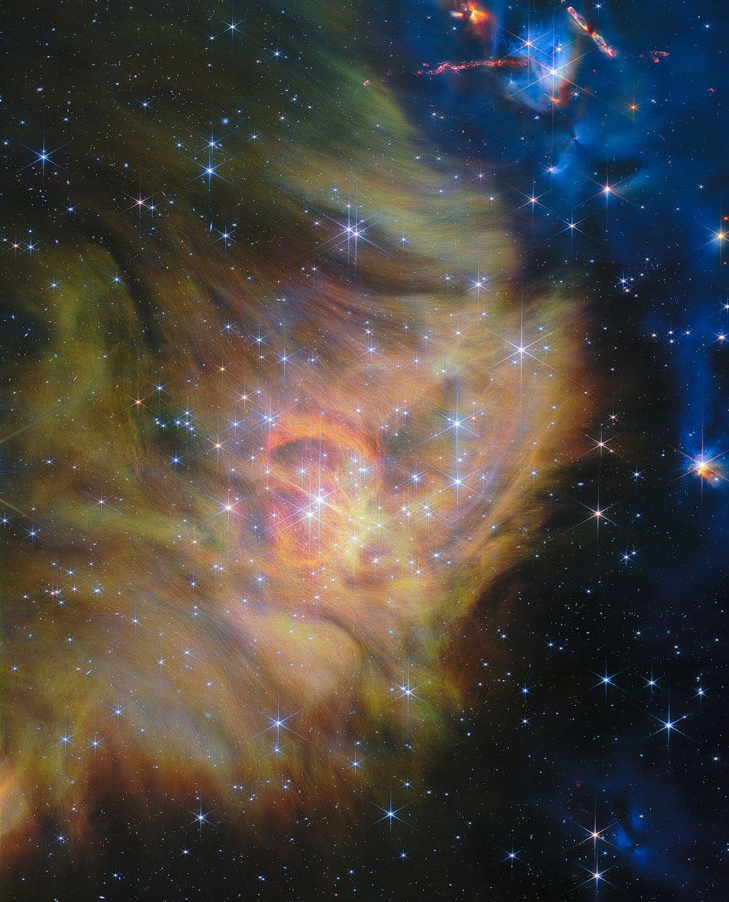 NASA’s James Webb Space Telescope recently observed IC 348, a star-forming region just 1,000 light-years away from Earth. Webb’s sharp vision revealed tiny brown dwarfs, some just twice Jupiter’s mass, and young stars ejecting powerful jets crashing into surrounding gas and dust. Image: NASA, ESA, CSA, Kevin Luhman (PSU), Catarina Alves de Oliveira (ESA), Mahdi Zamani (ESA/Webb)