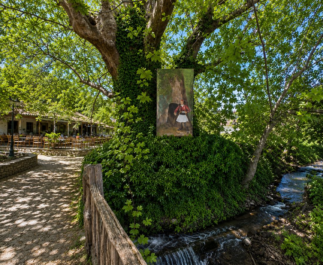 Where the plane tree gives shade, the water still runs, and the village remembers.