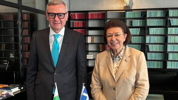 Greek Culture Minister Lina Mendoni and her Bulgarian counterpart, Evtim Miloshev. Credit: Hellenic Ministry of Culture