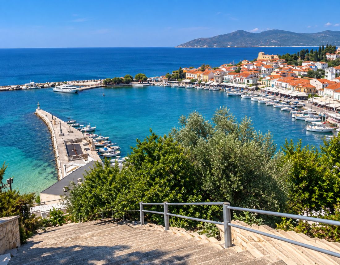 Pythagoreion on Samos, where the modern town surrounds the remains of the ancient city.