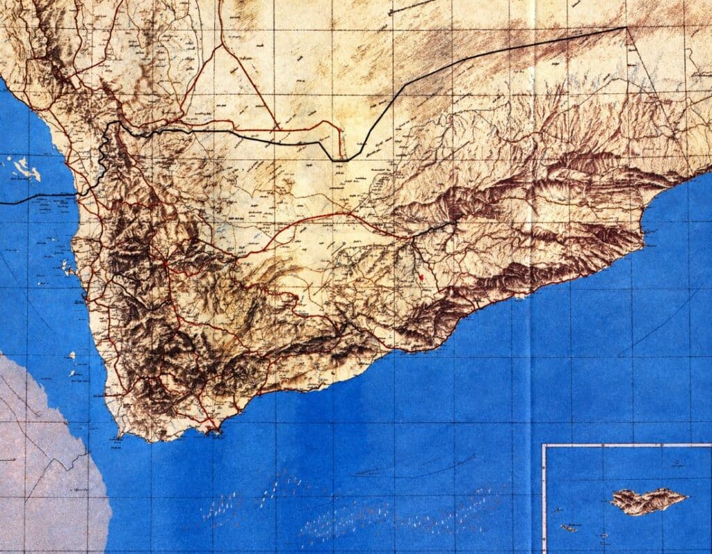 A map showing Yemen and Saudi Arabia, where the expanding Houthi presence along Yemen’s western coast is raising new security concerns for the region.