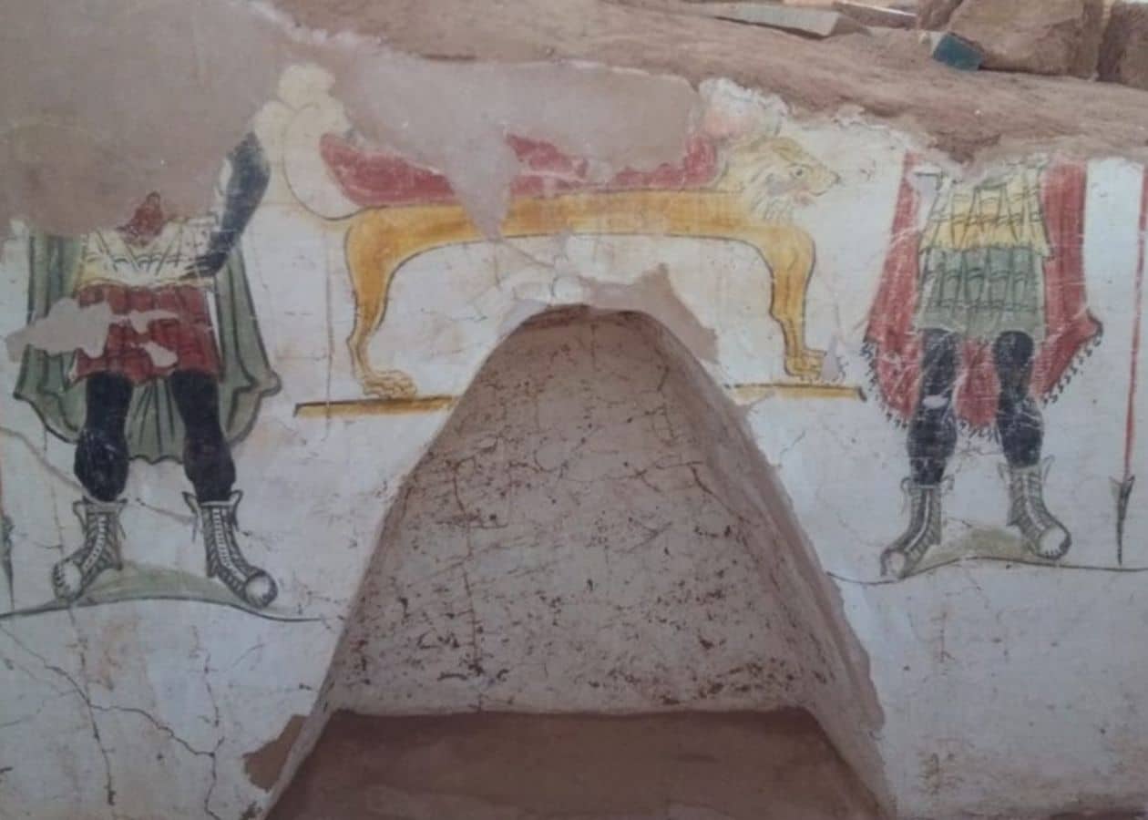 Painted scene inside the Roman-era tomb at Bir Al-Shaghala, Egypt