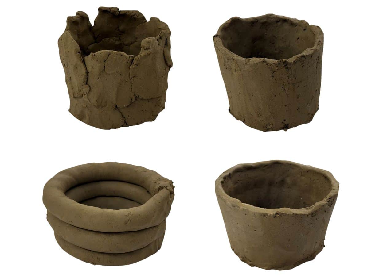 Test pots built two ways, slabs (A) and coils (B), to confirm how ancient potters really shaped their vessels