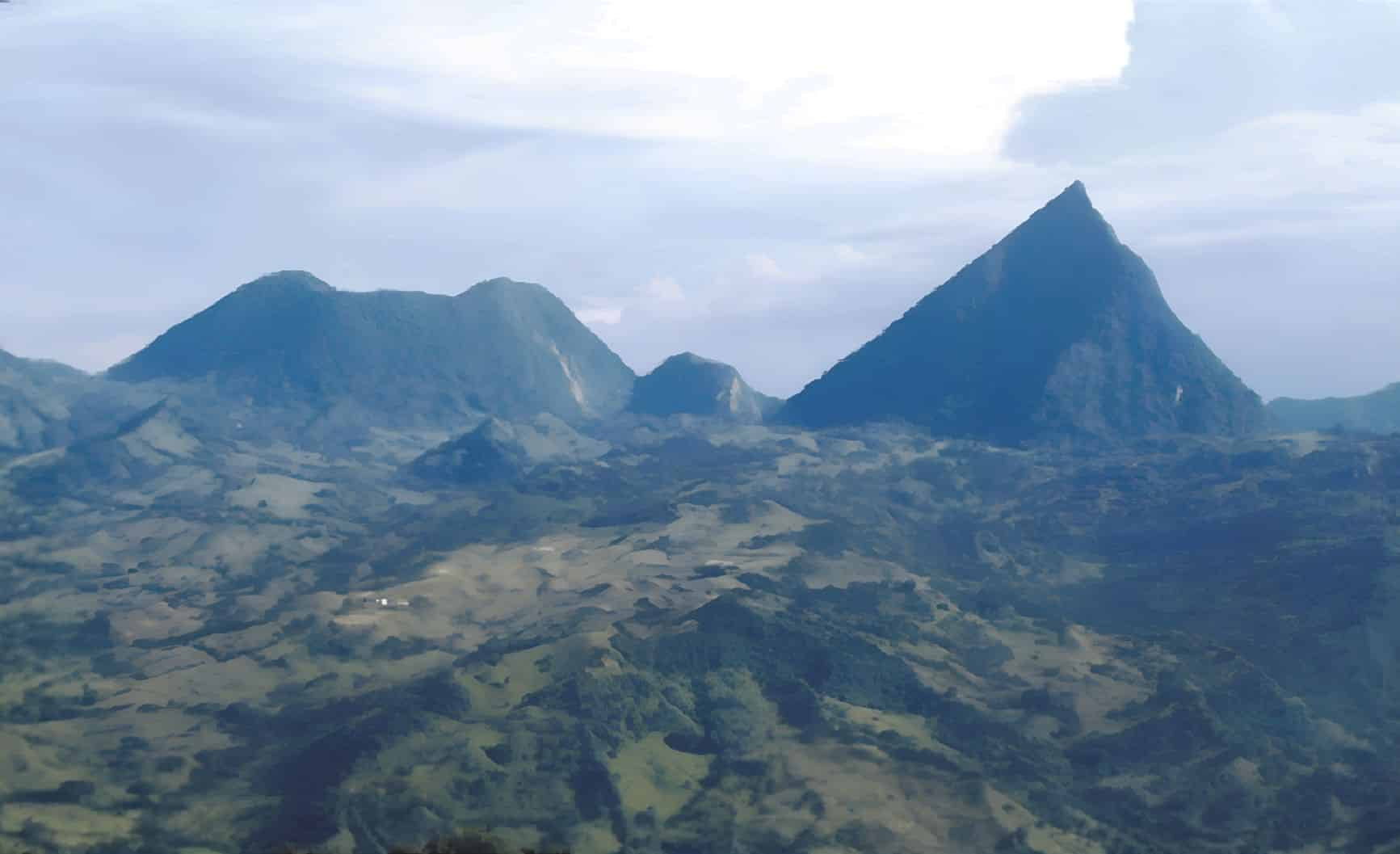 Views of hypabyssal rocks of the Combia Volcanic Province that present volcanic cone-like landforms