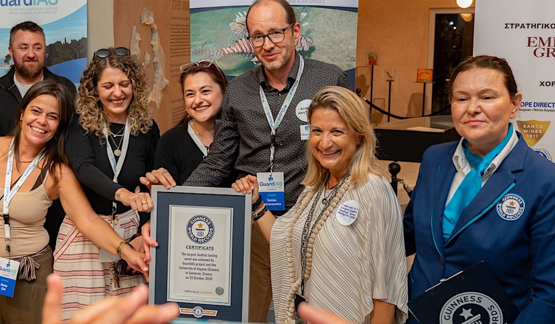 The Guinness World Record presentation in Santorini