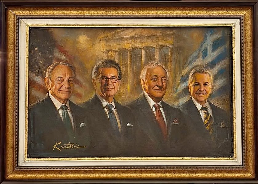 The National Hellenic Society honored its “Four Georges” - George Behrakis, the late Dr. George Korkos, George Marcus and George Stamas (Credit: NHS)