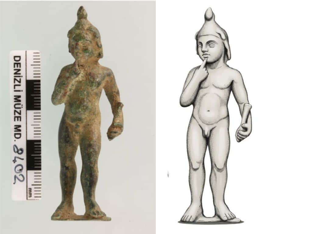 Ancient bronze figurine of Harpocrates, the Egyptian child god Horus