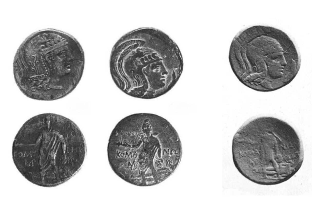 Ancient coins depict the goddess Athena and Perseus holding Medusa's severed head