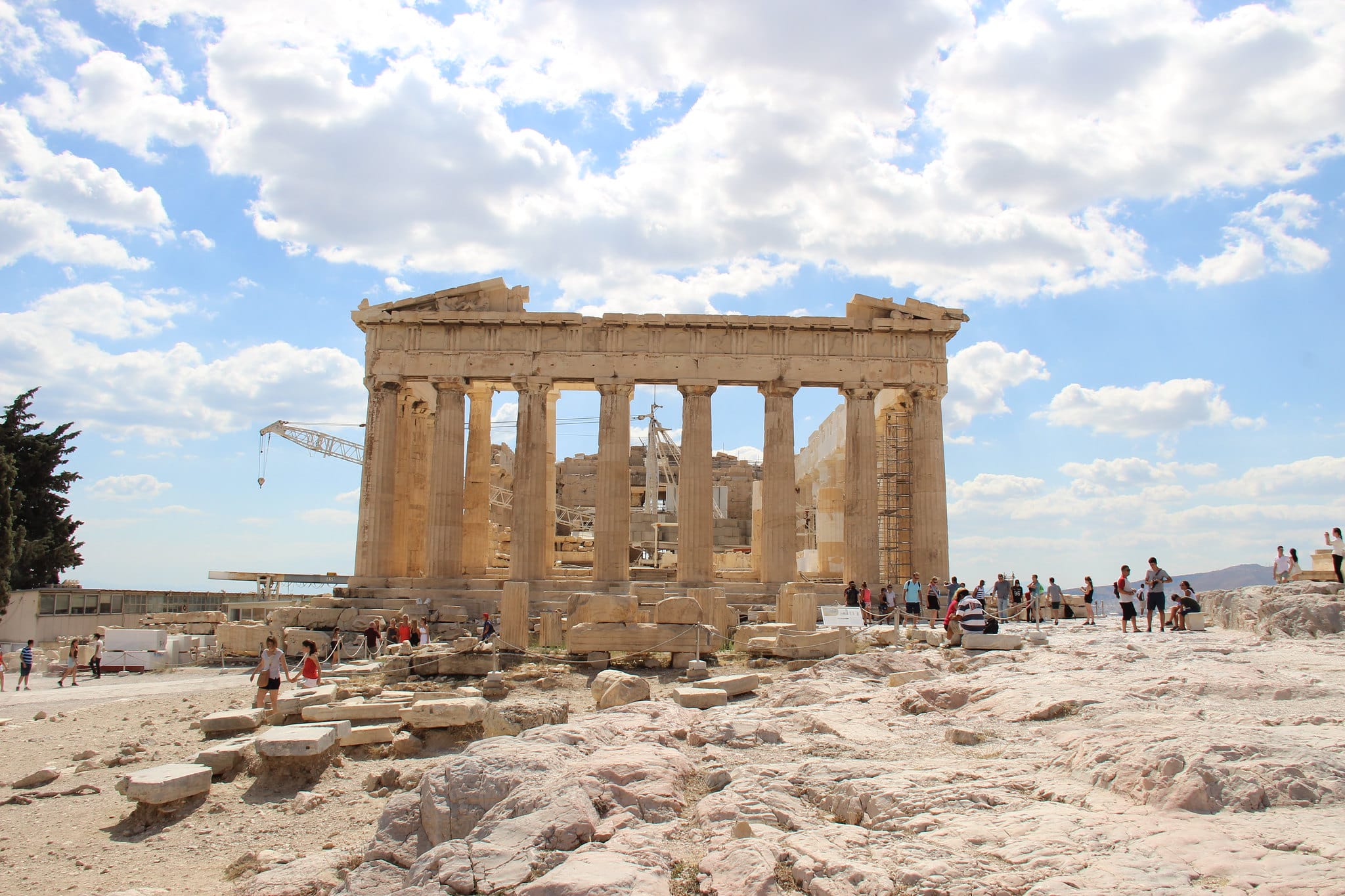 Ancient stonework at the Acropolis overlooking Athens