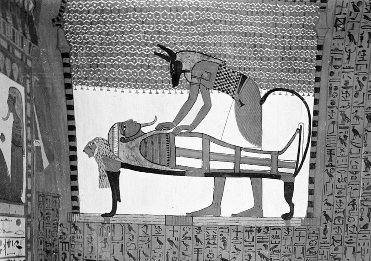 Embalming ritual on the mummy of the deceased
