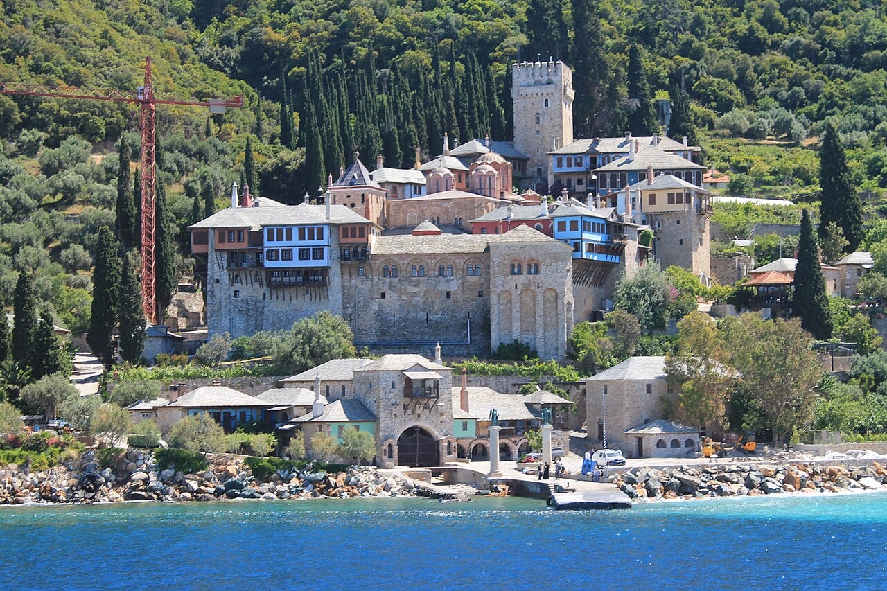 External view from Docheiariou monastery, Mount Athos, Greece