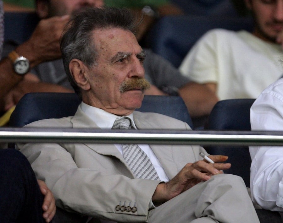 Former Panathinaikos president George Vardinogiannis watches his team play against PAS Giannina during the second round of the Greek Super League at the Olympic Stadium (OAKA) in Athens, Greece, on Sunday, September 11, 2011. Credit: Alexandros Vlachos/ANA-MPA.