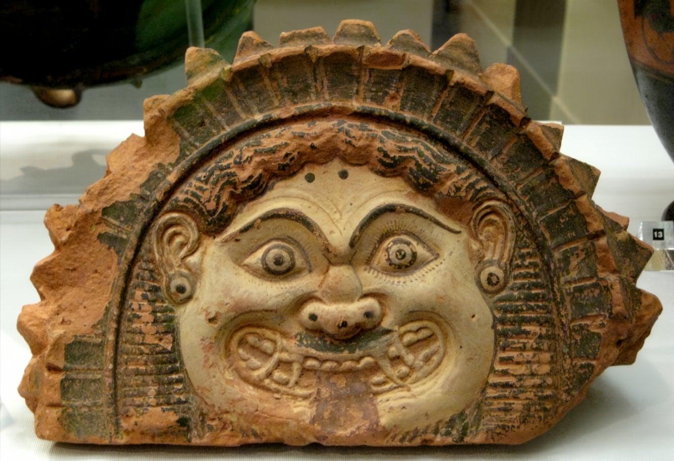 A gorgoneion featuring the head of Medusa, the probable subject of the lost poem of Corinna