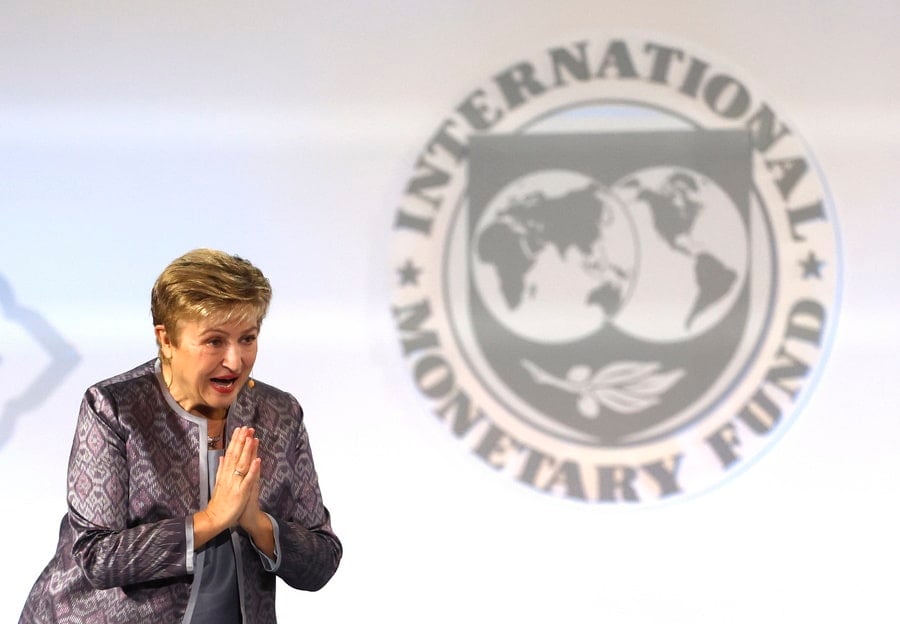 epa13308307 IMF Managing Director Kristalina Georgieva performs a Thai traditional greeting during the Annual Meetings Plenary at the 2026 Annual Meetings of the IMF and the World Bank Group in Bangkok, Thailand, 16 October 2026. More than 15,000 financial policymakers, central bank governors, and finance ministers from 191 countries gathered in Thailand for the meetings to discuss the global economic outlook, poverty eradication, and economic development. EPA/RUNGROJ YONGRIT