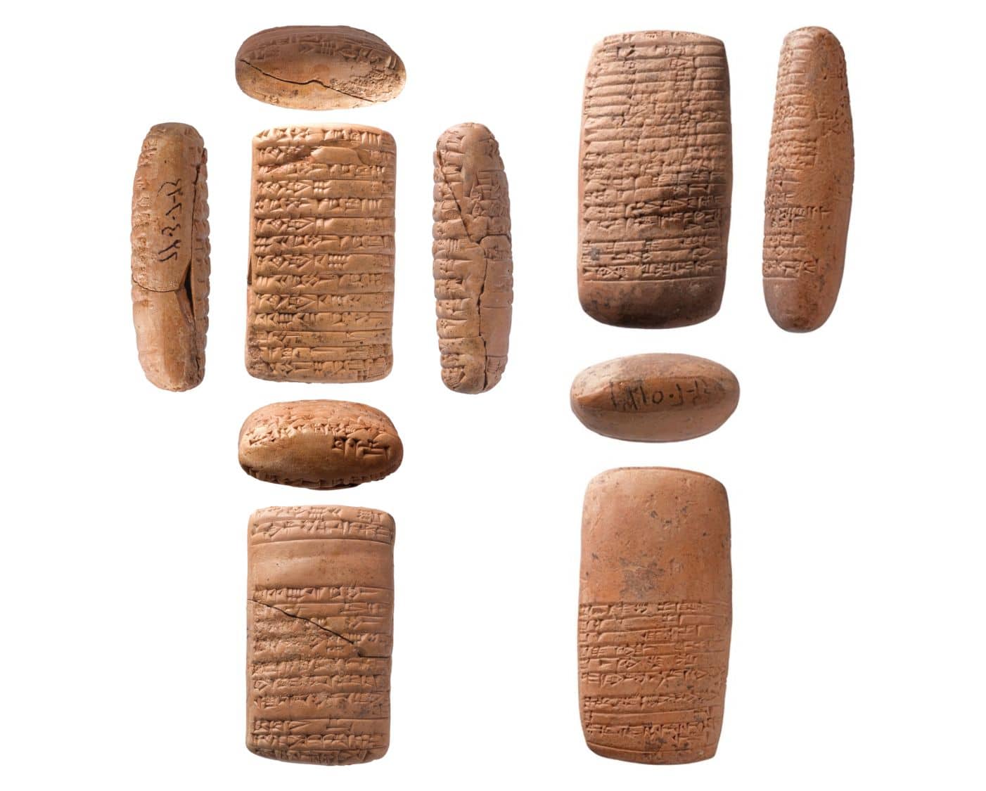 Multiple views of a 4,000-year-old Sumerian cuneiform tablet from ancient Mesopotamia