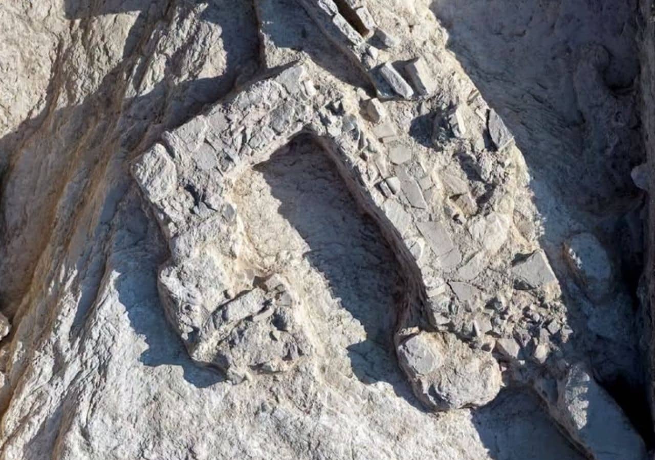 Overhead view of a stone-built clay processing basin uncovered at Menogeia-Limnes, Cyprus