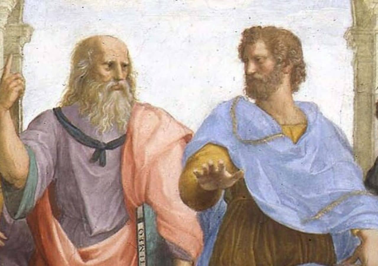 Plato (left) and Aristotle (right) appear in Raphael's painting 'The School of Athens.'