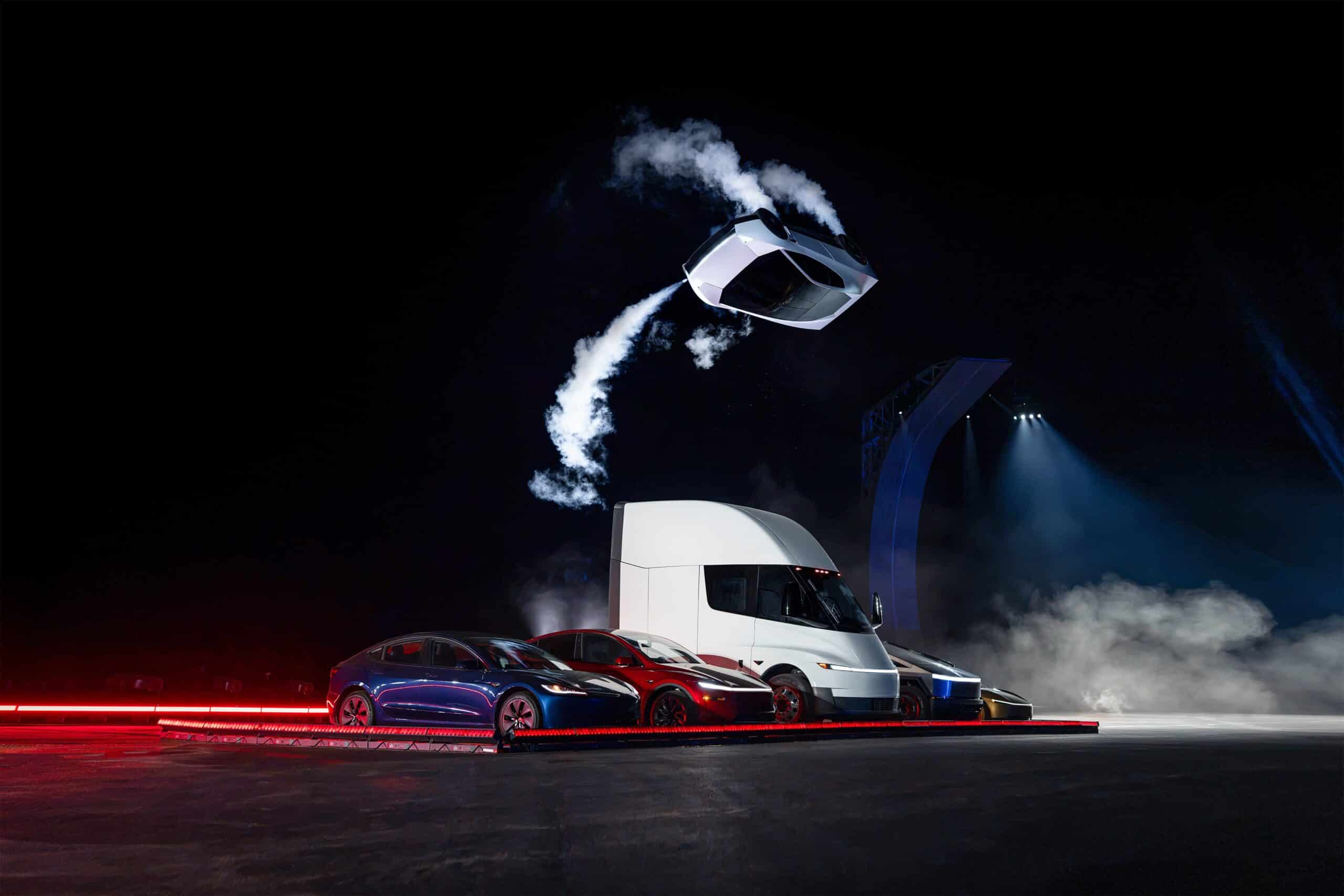 Tesla's new Roadster sports car is seen airborne during a demonstration unveiled by CEO Elon Musk on Thursday, October 15, 2026. The company says the vehicle can briefly lift off the ground and accelerate from zero to 60 mph in less than one second. Photo: Tesla/X