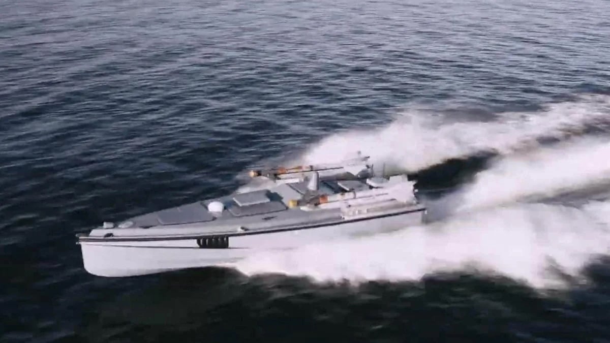 A Ukrainian Magura-type naval drone, one of the main weapons used in Ukraine's campaign against Russia's shadow fleet. (Photo: Screengrab/Main Directorate of Intelligence of Ukraine, CC BY 4.0)